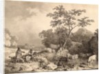 Figures by a stream with cattle watering by Philip James de Loutherbourg