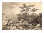 Figures by a stream with cattle watering by Philip James de Loutherbourg
