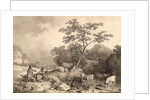 Figures by a stream with cattle watering by Philip James de Loutherbourg