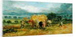 A Harvest Scene with Workers loading Hay on to a Farm Wagon by James Ward