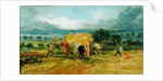 A Harvest Scene with Workers loading Hay on to a Farm Wagon by James Ward