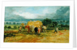 A Harvest Scene with Workers loading Hay on to a Farm Wagon by James Ward