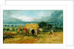 A Harvest Scene with Workers loading Hay on to a Farm Wagon by James Ward