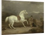 Mr. Johnstone King's Grey Shooting Pony Waiting with a Groom on a Scottish Moor, 1835 by Thomas Woodward