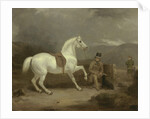 Mr. Johnstone King's Grey Shooting Pony Waiting with a Groom on a Scottish Moor, 1835 by Thomas Woodward