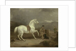 Mr. Johnstone King's Grey Shooting Pony Waiting with a Groom on a Scottish Moor, 1835 by Thomas Woodward