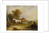 Horses Grazing: A Grey Stallion grazing with Mares in a Meadow by Francis Calcraft Turner