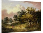 Wooded Landscape with Woman and Child Walking Down a Road by Robert Ladbrooke