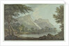 Lodore Rocks - fall & cottage distance by Joseph Farington