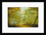 A Wooded Landscape with a Stream and a Fisherman by Thomas Smith of Derby