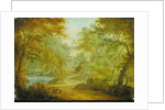A Wooded Landscape with a Stream and a Fisherman by Thomas Smith of Derby