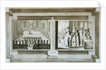 Scenes depicting an ambassadorial audience with the Czar of Russia and Muscovites declaring an oath by Pieter Van der Aa
