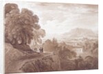 Travellers on a road above a river, 1821 by John Martin