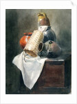 Still Life: Pots, Basket and Cloth on a Chest by Peter de Wint