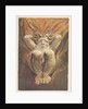 A naked man crouched in flames, with his hands behind his head by William Blake