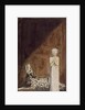 A boy in a long dress, standing with clasped hands next to a dog by William Blake