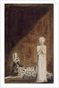 A boy in a long dress, standing with clasped hands next to a dog by William Blake