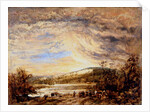 A River Landscape, Sunset by John Linnell