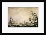 Ships and militia by a rocky shore, c.1680 by Willem van de the Elder Velde
