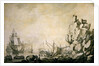 Ships and militia by a rocky shore, c.1680 by Willem van de the Elder Velde