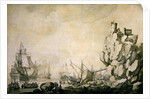 Ships and militia by a rocky shore, c.1680 by Willem van de the Elder Velde