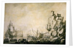 Ships and militia by a rocky shore, c.1680 by Willem van de the Elder Velde