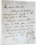 Sketch of a bearded man in profile in a letter to David Roberts by Daniel Maclise