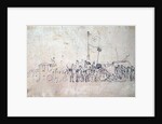 A Gathering of horsemen with coach, tents and flags by Sawrey Gilpin