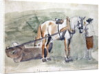 Man with a horse harnessed to a roller by Sawrey Gilpin