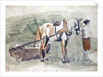 Man with a horse harnessed to a roller by Sawrey Gilpin