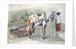 Man with a horse harnessed to a roller by Sawrey Gilpin