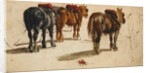 Three Cart-Horses in traces, back view by Peter de Wint