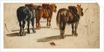 Three Cart-Horses in traces, back view by Peter de Wint