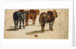 Three Cart-Horses in traces, back view by Peter de Wint