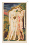 A nude woman looking down at a half-grown boy by William Blake