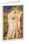 A nude woman looking down at a half-grown boy by William Blake