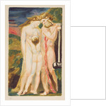A nude woman looking down at a half-grown boy by William Blake