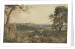 Castle above a River, Woodcutters in the Foreground by Peter de Wint