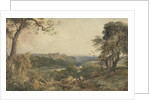 Castle above a River, Woodcutters in the Foreground by Peter de Wint