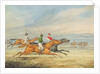 Steeplechasing: Three Riders galloping to right, mounted spectators in background by Henry Thomas Alken