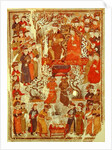 Ms. Supp. Pers. 1113 f.126v Genghis Khan and his wife Bortei enthroned before courtiers, folio from a book called Jami' al Tawarikh by Rashid ad-Din by Persian School