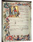 Page of musical notation with a historiated initial by Italian School
