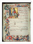 Page of musical notation with a historiated initial by Italian School