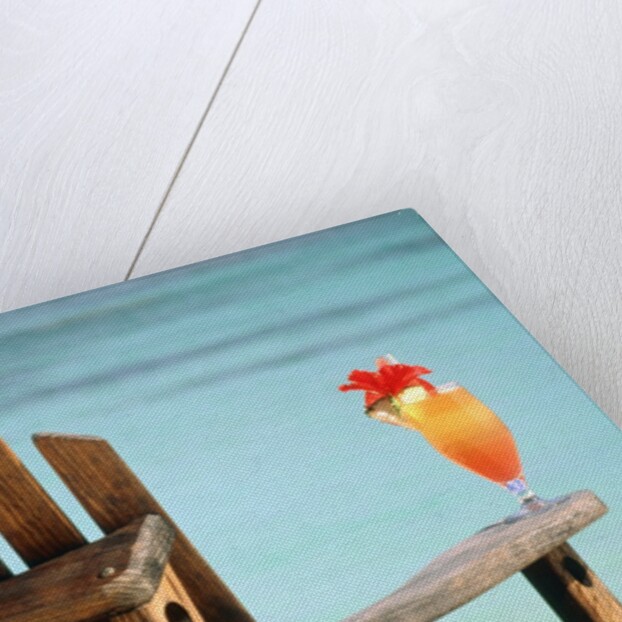 Seychelles, Denis Island, beach chair and fruit cocktail by Anonymous