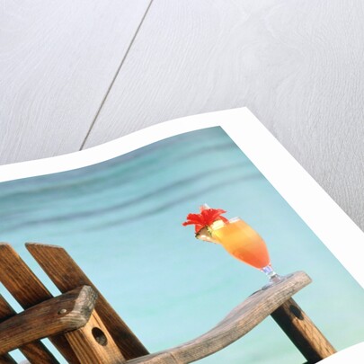 Seychelles, Denis Island, beach chair and fruit cocktail by Anonymous