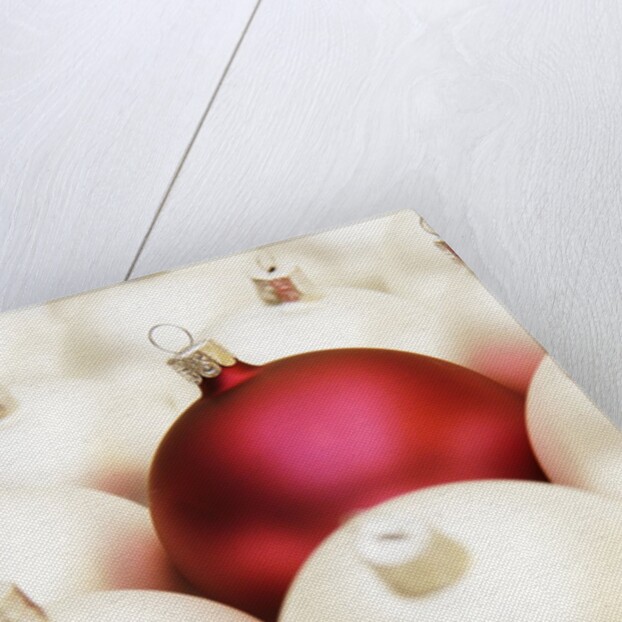 White Christmas tree decorations and a red one by Anonymous