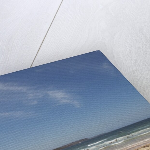 View of stacked up surfboards at the beach by Anonymous