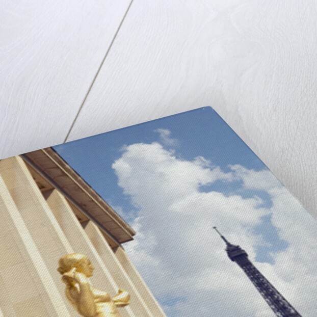 View of statues with Eiffel Tower in the background, Paris, France by Anonymous