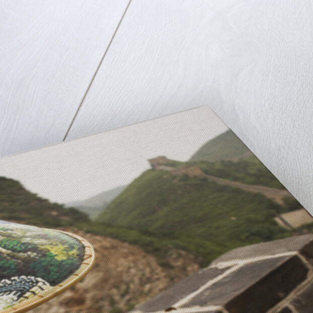Tourist Wearing Illustrated Conical Hat on the Great Wall by Anonymous