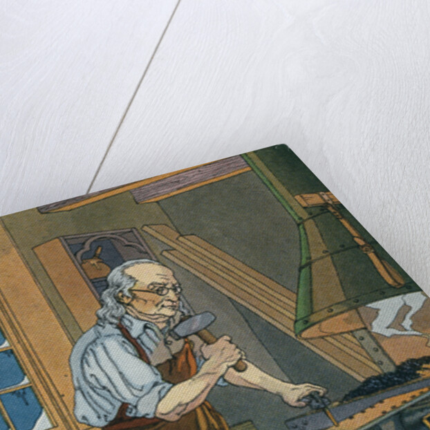 Illustration of Benjamin Franklin Working at a Forge by Anonymous